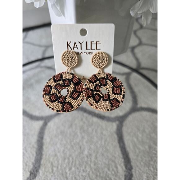 Kay Lee Leopard Pattern Circle Earrings New - Picture 2 of 4